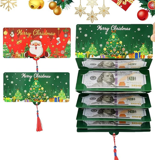 2PCS Christmas Cash Gift Envelopes 10 Slots, Christmas Cash Gift Envelopes with Tassel, 2026 Surprise Money Christmas Gift Card Holder for family friends lovers for Checks Cards Cash(Red+Green)