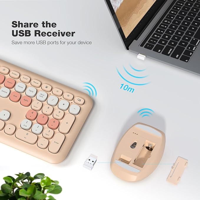 MOFII Wireless Keyboard and Mouse Combo, Colorful Full Size Keyboard with Number Pad, Silent Cute Wireless Mouse, 2.4GHz Dropout-Free Connection, for PC Laptop Computer (Coffee Color)