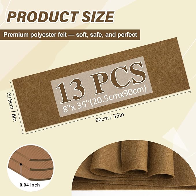 XSEINO 13 Rolls Dark Brown Felt Fabric,8"x35"(20.5x90cm) 1.4mm Thick Soft Felt Fabric Sheet for Crafts,Dark Brown Series Colors Soft Nonwoven Fabric,Fit for Decoration, Sewing, DIY Crafts