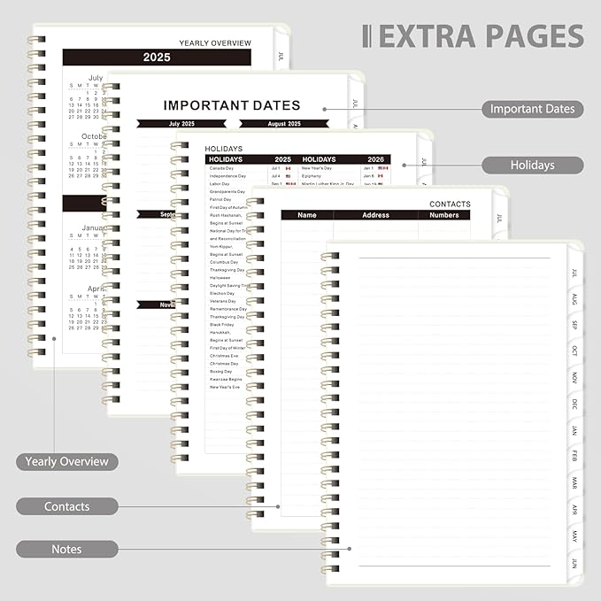 Planner 2025-2026, Weekly and Monthly Calendar Academic Planner (July 2025 - June 2026), Hardcover Teacher School Student Agenda with Tabs, Ideal for School Office Supplies, A5 (6.3" x 8.5")