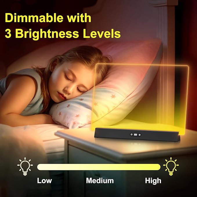 LED Note Board with Colors, Rechargeable 17-Inch Doodle Glow 9-Mode Light Up Desk Sign Letter Message Memo Drawing Dry Erase Board for Classroom/Home Decor/Office/Gifts, 5 Markers & Tracing Book
