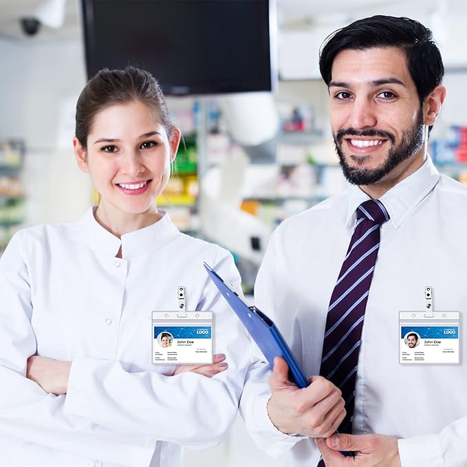 50 Pcs Clear Badge Holder Horizontal ID Card Holder Waterproof Plastic Card Name Badge Holder for Office, School, Conference