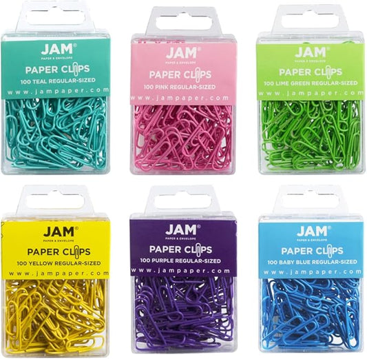 JAM PAPER Colorful Standard Paper Clips - Regular 1 Inch Paperclips - Spring Assortment - 6 Packs of 100