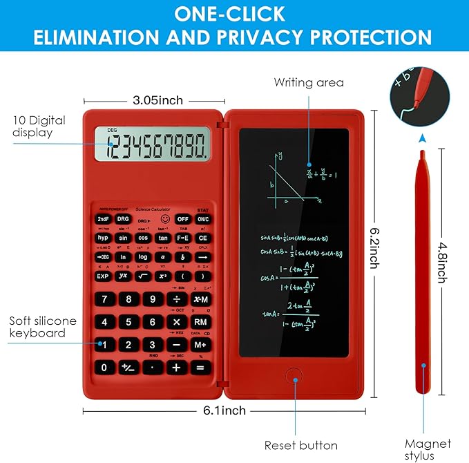 Scientific Calculators for Students, Red Math Calculator with Notepad,10-Digit Large Screen, Classroom Must Haves for Middle High School Supplies & College (Red)