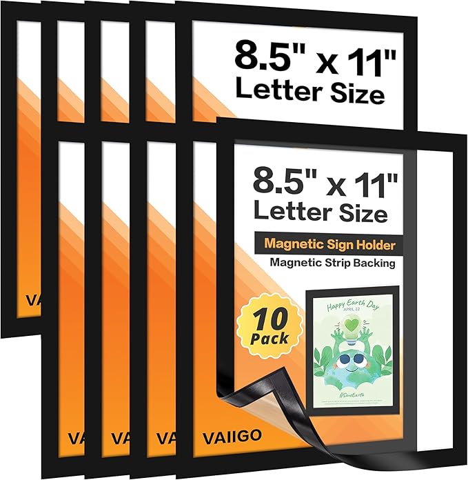 10-Pack Magnetic Sign Holders 8.5 x 11 - Magnetic Frames for Fridge & Metal Surfaces - Document & Paper Display Holders, Picture/Poster/Photo Frames for Home, Office, Classroom