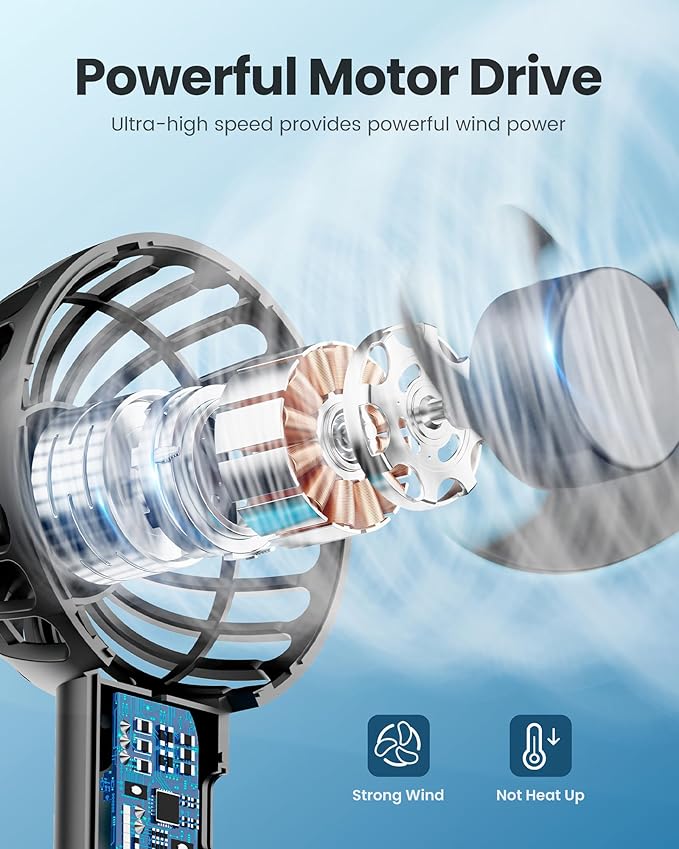 Gaiatop Mini Portable Fan, Small and Powerful, Cute Design 3 Speed Personal Handheld fan and Desktop with Base, Lightweight USB Rechargeable for Travel Lash Makeup Girl Women Summer Gift Black