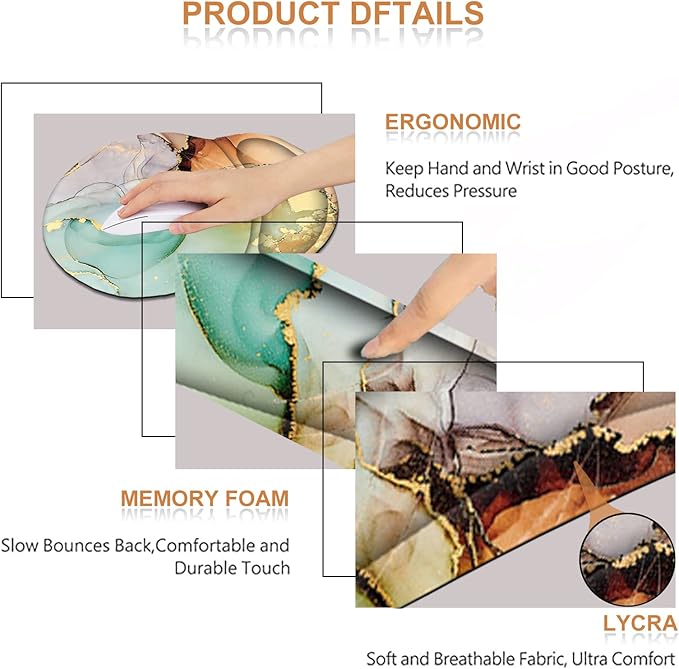 ArtSo Mouse Pad Keyboard Wrist Rest Support Ergonomic, Upgraded Cushion Mousepad Gel Memory Foam Non-Slip Rubber Base Pain Relief & Easy Typing for Home,Office, Abstract Art Marble