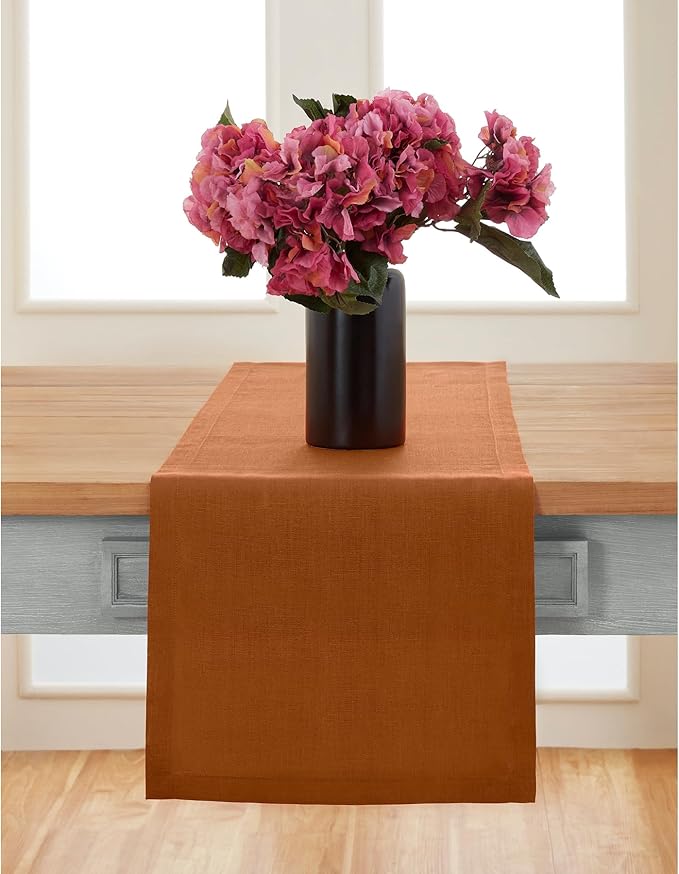 Solino Home Linen Cinnamon Table Runner 72 Inches Long - 100% Pure Linen 14 x 72 Inch Table Runner for Dining, Dresser, Fall, Autumn, Winter, Thanksgiving - Fete