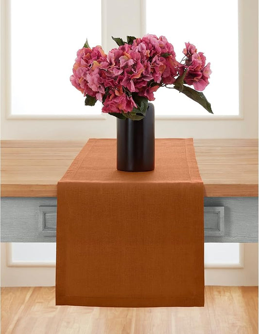 Solino Home Linen Cinnamon Table Runner 72 Inches Long - 100% Pure Linen 14 x 72 Inch Table Runner for Dining, Dresser, Fall, Autumn, Winter, Thanksgiving - Fete