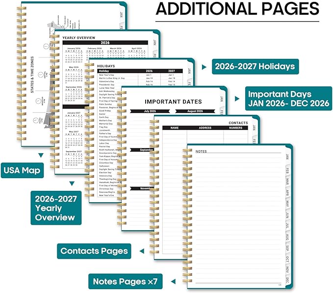 2026 Planner 8.5" x 11", Weekly and Monthly Calendar Planner Book, January 2026 - December 2026, Hardcover Spiral Planner with Monthly Tabs, Notes Pages, Perfect for Women & Men, A4 - Turquoise