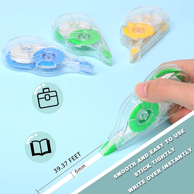White Correction Tape, 12 Pack, 39.37 Feet Correction Tape for School And Office, writing supplies and correction supplies