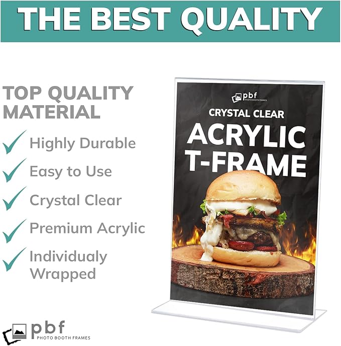 pbf 5x7 Acrylic Picture Frame Display Stand | 5 x 7 Vertical Clear Acrylic Sign Holder | T-Style Photo Frame for Table Sign, Tabletop Wedding Sign, Menu, QR Code (6-Pack)
