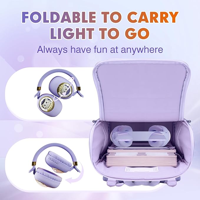 Purple Kids Bluetooth Headphones Wired with Microphone for School - Wireless Boy Girls Noise Cancelling Over Ear Bluetooth Headphones Children Headsets for iPad Kindle Airplane Travel Tablet