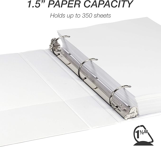 Samsill Durable 1.5 inch 3 Ring Binder, Made in USA, D Ring Binder, FSC 100% Recycled Chipboard, White, 4 Pack