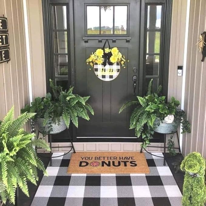 Buffalo Plaid Outdoor Rug, 27.5''x43'' Black White Check Indoor/Outdoor Area Rugs, Layering Rug for Hello/Welcome Door Mat, Washable Cotton Woven Farmhouse Mat for Christmas Front Porch Décor