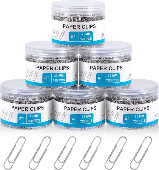 4500 Pcs Paper Clips Bulk Paperclips Medium: 1.3 Inches Paper Clip for Office Supplies Paperwork Students School Home, Paperclip Metal Clips for Paper, 750 Pcs x 6 Boxes, Silver