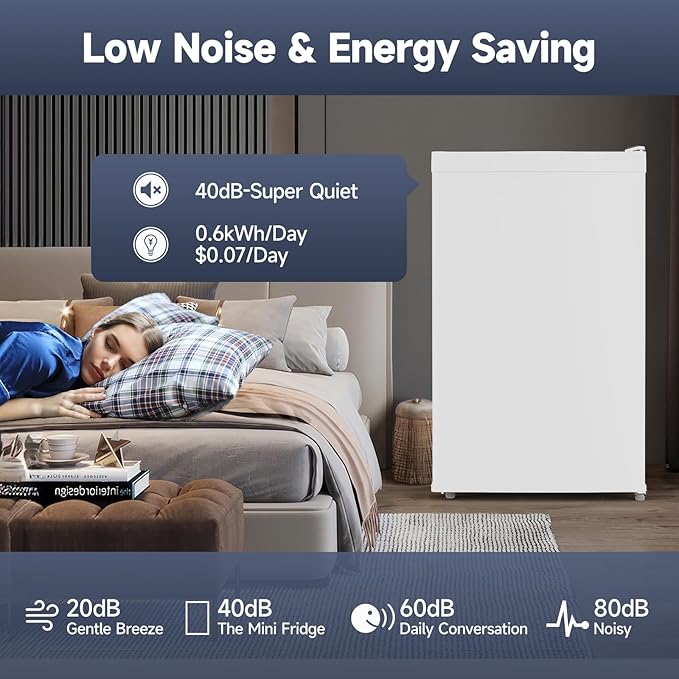 4.3 Cu.Ft Mini Fridge with Freezer, Single Door Refrigerator with Adjustable Thermostat, Mini Compact Fridge for Bedroom, Office, Dorm, RV