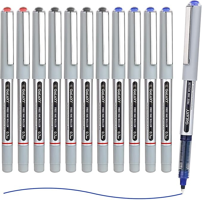 EYEYE Liquid Ink Rollerball Pens 12 Pack 3 Colors Black Blue Red 0.7mm Medium Point Pens Quick Dry Smooth Writing Pens for Journaling Office School Note Taking Supplies