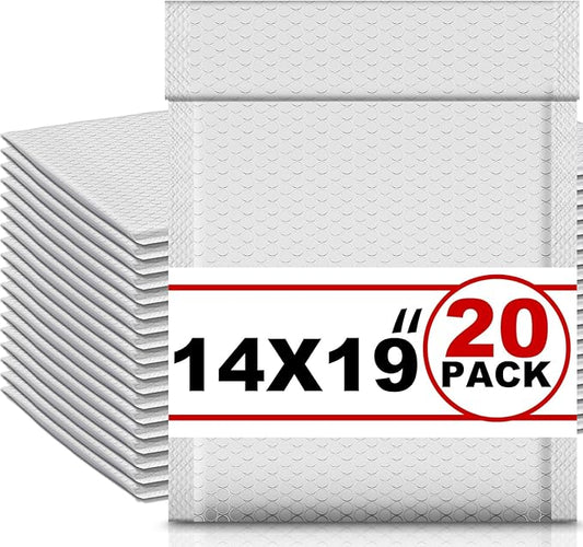 Ireer 20 Pack Extra Large 14 x 19" Bubble Mailers Poly Padded Envelopes Cushioned Mailing Envelopes Bubble Padded Mailers Self Adhesive Waterproof Shipping Bags for Business Christmas Gift Packaging