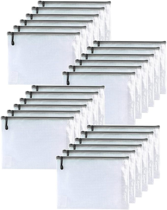 Oaimyy-24PCS-8 x 10" inches-Mesh Zipper Pouch, Plastic Zip File Folders Puzzle Bags for Organizing,for Office Supplies,Travel,Home Storage-Black