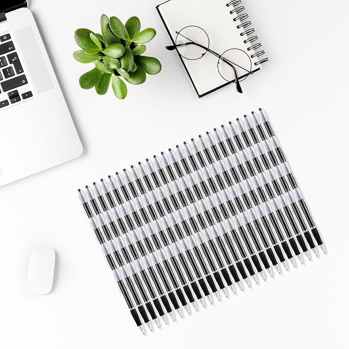 Aozora Retractable Pens Ballpoint Super Smooth Writing Pens Bulk 100 pack Medium Point 1.0mm No Bleed Click Pens with Soft Grip Black Ink