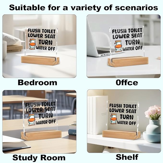 Rustic Funny Bathroom Decor Sign, Humor Restroom Acrylic Sign With Wooden Stand for Farmhouse Home Decor, Christmas Birthday Gifts