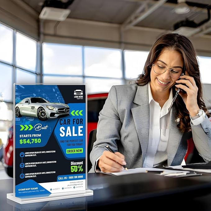 Acrylic Sign Holder 5x7 - 11 Pack Clear Display Stand Vertical Picture Holders for Tables, Double Sided T Shape Flyer Holder Plastic Picture Frame Sign Holder for Store,Restaurants,Hotels,Office