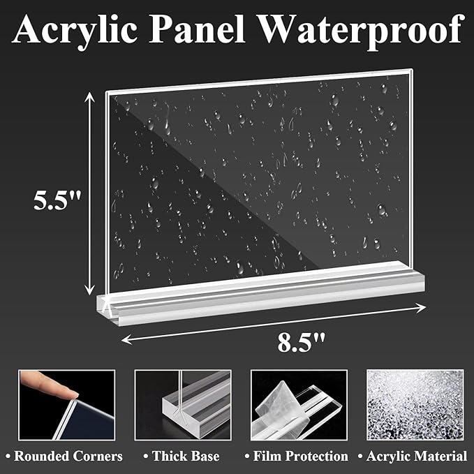 Acrylic Sign Holder 8.5 x 5.5 Horizontal, 8Pack Double-Sided Standup Table Top Clear Sign Holders, T Shape Plastic Acrylic Picture Frame Menu Flyer Paper Holder Display Stands for Office Store Wedding