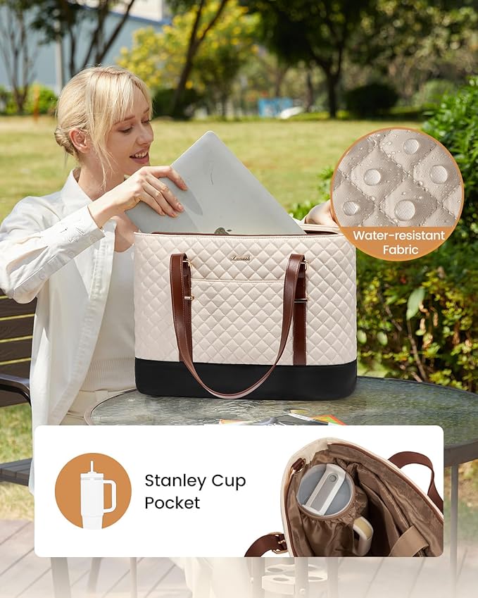 LOVEVOOK Laptop Bag for Women, 15.6 Inch Work Tote Computer Bag With Large Cup Holder, Lightweight Large Laptop Briefcase for Travel, Bussiness, Teacher