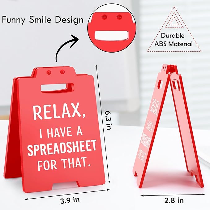Funny Office Desk Accessories for Work, Christmas White Elephant Gag Gifts for Coworker Colleague Boss Lady, Office Decor for Women Men, Relax I Have A Spreadsheet for That Cubicle Decor Desk Red Sign