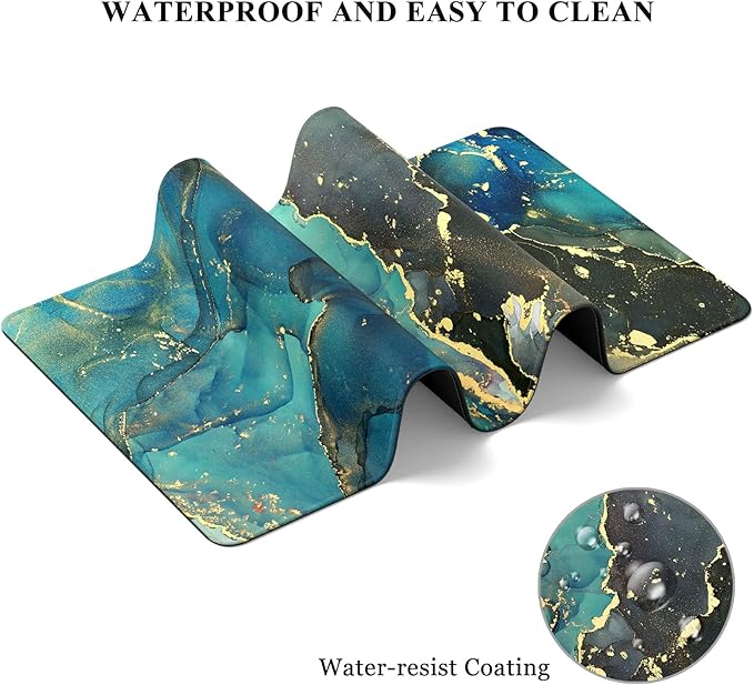 Desk Mat, 32" x 12" XXL Extended Large Gaming Mouse Pad, Desktop Decor Desk Pad, Cute Men Women Office Supplies and Accessories, XL Mouse Mat for Laptop & Keyboard, Teal Marble