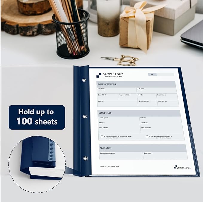 Ndsox 30 Packs Clear Front Report Covers with 3-Prong Fasteners Plastic Project Presentation Folders Resume Document Covers with Navy Blue Back for 8.5x11" Letter Size Paper for School Office Business