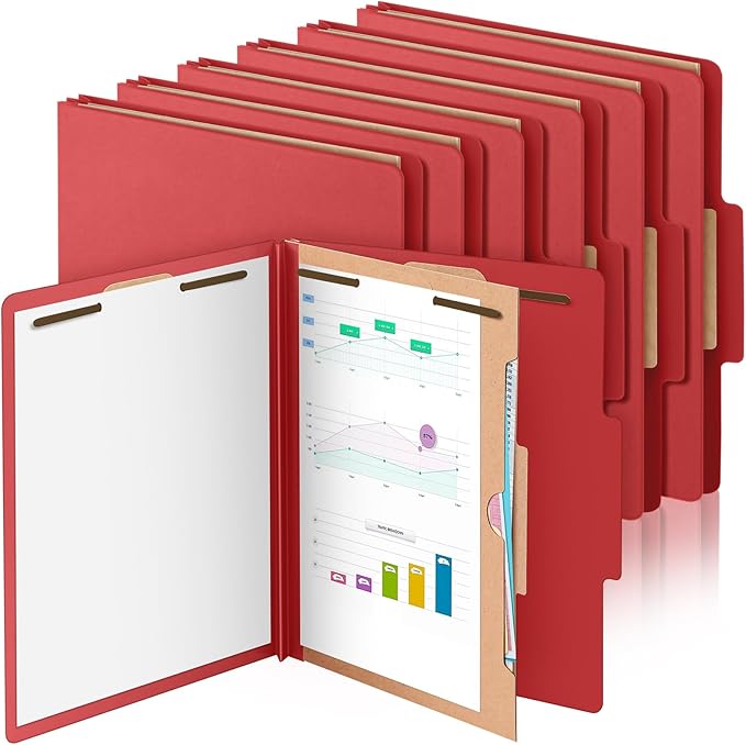 Skyygemm 12 Pack Classification File Folders Bulk with Divider and 2" Expansion, Pressboard Folder with 2 Prong Fasteners for Employee Records Medical Charts Office Document Organization(Red)