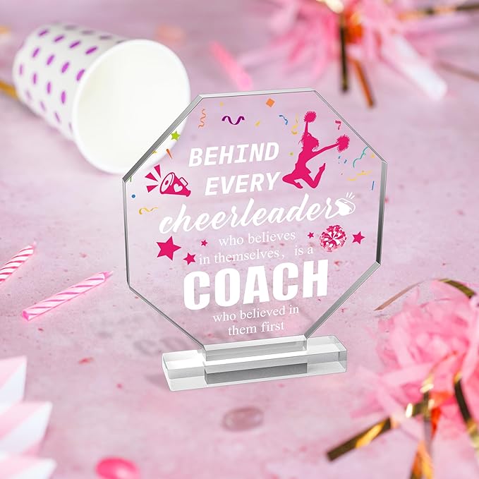 Yopyame Acrylic Cheer Coach Plaque - Cheer Coach Keepsake Paperweights for women Thank You Gift for Coach Cheerleader Birthday Retirement Cheerleading Coach Appreciation Office Desk Decor Acrylic Sign