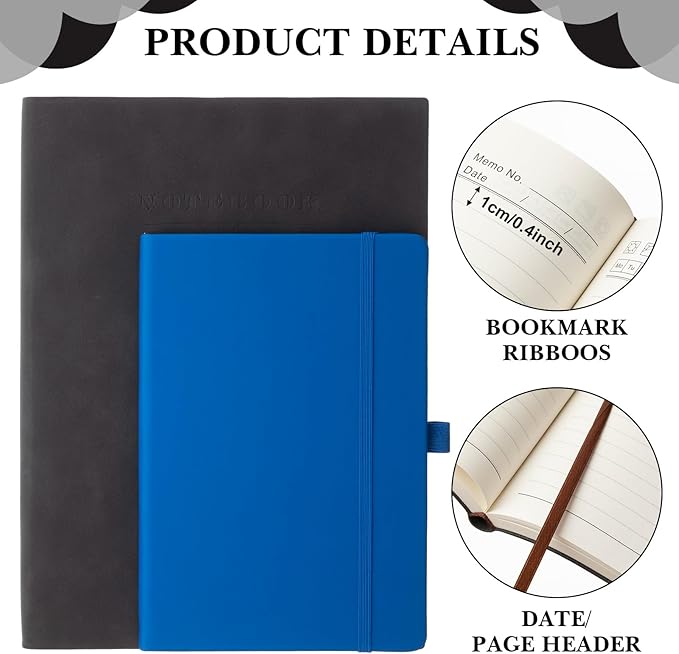 SATINIOR 5 Pack A4 Notebooks Large Journal 360 Pages Leather Softcover Hardcover Notebooks Thick Paper Lined Notepad for Office School Business Note Taking Writing, 8.5'' x 11''(Black)