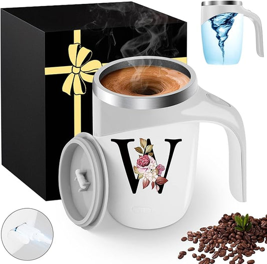Initial Magnetic Stirring Coffee Mug Stainless Insulated Travel Cup Women Teacher Christmas Music Gifts Dance Science Daycare Special Education Need English History Sunday School Spanish Reading Gym,W