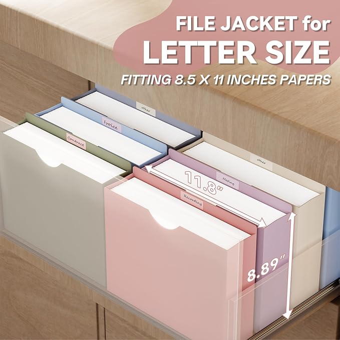 Plastic 3 Inch File Jackets Letter Size,12 Pack Manilla Pocket Folders,Expandable File Jackets for Document,Heavy Duty Expansion Pocket,Straight Cut Tabs,Poly File Jacket,Morandi Color
