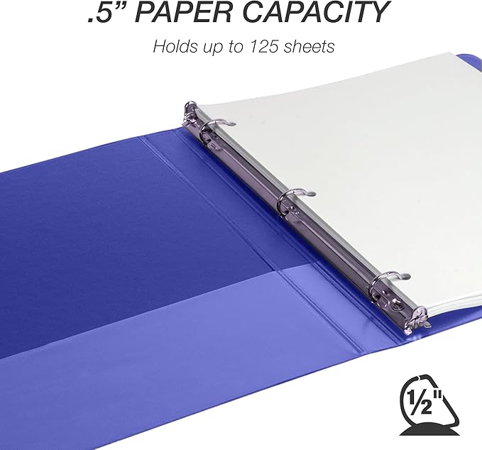 Samsill Durable 0.5 Inch Binder, Made in The USA, D Ring Binder, Customizable Clear View Cover, Blue, 24 Pack, Each Holds 125 Pages