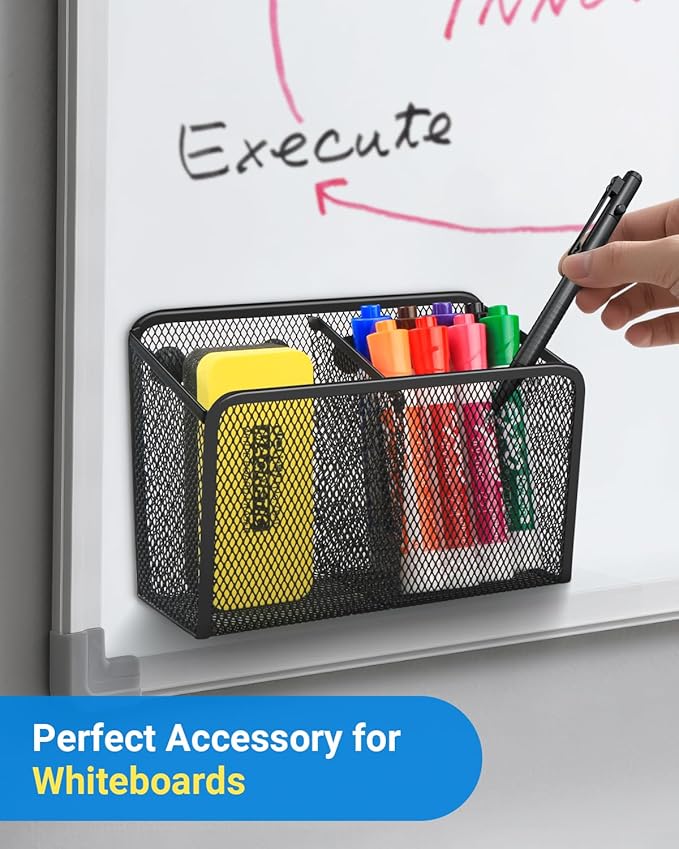 Magnetic Pen Holder, Metal Strong Magnet Pen Cup Magnetic Marker Storage Basket Locker Organizer for Whiteboard Refrigerator Fridge Locker Accessories Classroom Must Haves Teachers School Supplies