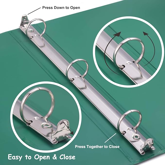 COMIX 3 Ring Binder 1 inch with Clear View Cover, 1" View Binder Holds 200 Sheets of US Letter Size Paper, 6 Pack (Green)