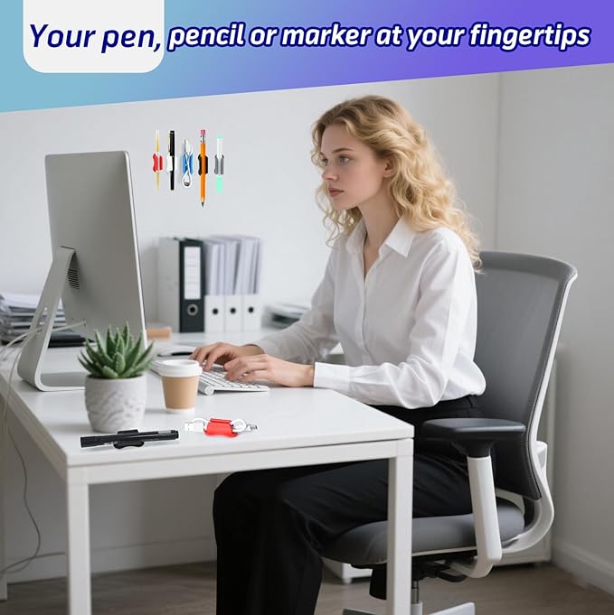 SameTech 10 Pack Adhesive Silicone Pen Holder Pencil Grips-Reusable Sticky Pencil Grips for Desk,Notebook,or Wall,Ergonomic Writing Aid for Kids&Adults,(Fits Pens,Pencils,Tools (black, 10pcs)