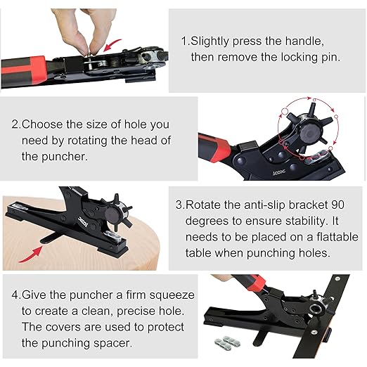 XOOL Oval & Round Holes Belt Hole Puncher for Leather, Precision Multi-Size Leather Hole Punch for Watch Bands, Straps, Collars, Saddles, Shoes, Fabric, DIY Home, Craft Projects