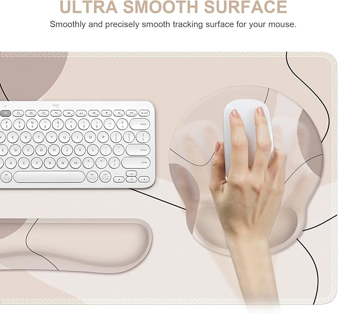 iCasso Large Gaming Mouse Pad Wrist Support Set, Desk Mat, 4in1 XXL Mousepad + Keyboard Wrist Rest+Mouse Wrist Rest+Coaster Set with Ergonomic Design for Home Office Table Computer-Brown Art