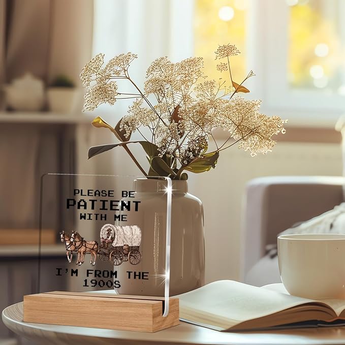 Funny Retro Acrylic Plaque Gifts for Friends Coworkers, Western Gifts for Women Men Besties, I'm From the 1900s Office Desk Signs Decor 4 × 4 Inches