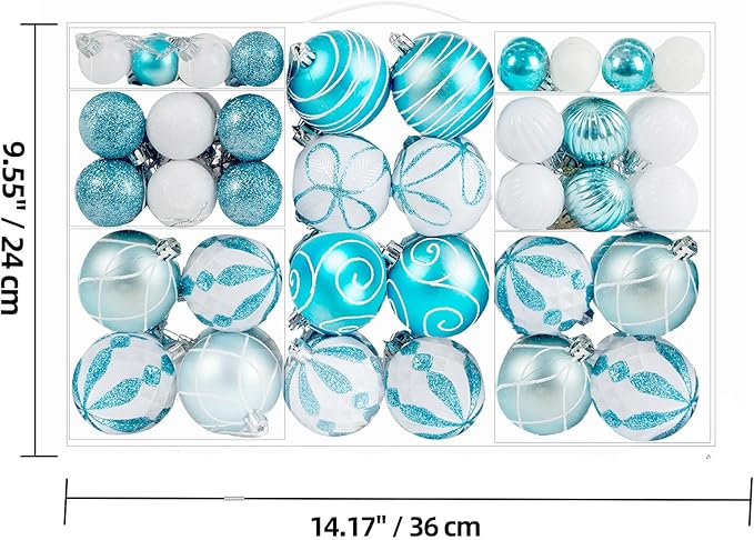 100Pcs Elegant Christmas Balls Set Christmas Tree Ornaments with Glitter and Patterns Bulk Ornaments for Tree as Festive Christmas Decor Xmas Ball Set Blue Silver