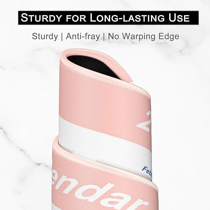 2026 Calendar Mouse Pad, Square New Year 2026 Mousepad 10.2 x 8.3 Inch, Stitched Edge Anti-Slip Waterproof Rubber Computer Mat for Office, Gaming, Laptop, New Year Office Supplies Gift, Pink