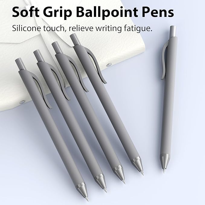 52 Pcs Pens Bulk - 1.0MM Ballpoint Pens Black Ink | Medium Point Smooth Writing, No Bleed Retractable Ball Point Pen for Office School (Gray - 52Pcs)