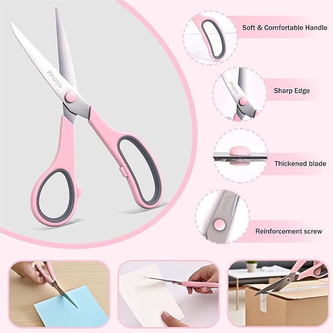 24 Pack Titanium Scissors, Rkqoa 8" All Purpose Scissor Bulk - 2.5mm Thick Sharp Scissors for Office School Sewing Craft Supplies, Classroom Must have, Teacher/Class Shears, Right/Left Handles