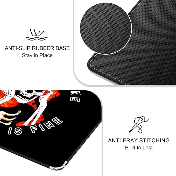 Auhoahsil Mouse Pad, 12 x 10 in Cute Skull Theme Computer Mouse Pad for Desk, Premium-Textured Non-Slip Rubber Stitched Edges Waterproof Square Mouse Mat for Gaming Work Wireless Mice, I am fine