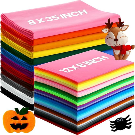 Reginary 120 Pcs 8 x 12 Inch & 8 x 35 Inch Felt Sheets for Craft 40 Assorted Color Felt Squares Stiff Paper for Back to School Fall Thanksgiving Halloween Xmas DIY Craft Sewing Patchwork (Warm)